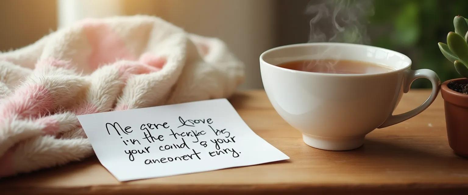 Thoughtful friend sympathy gifts arranged with a handwritten note of support