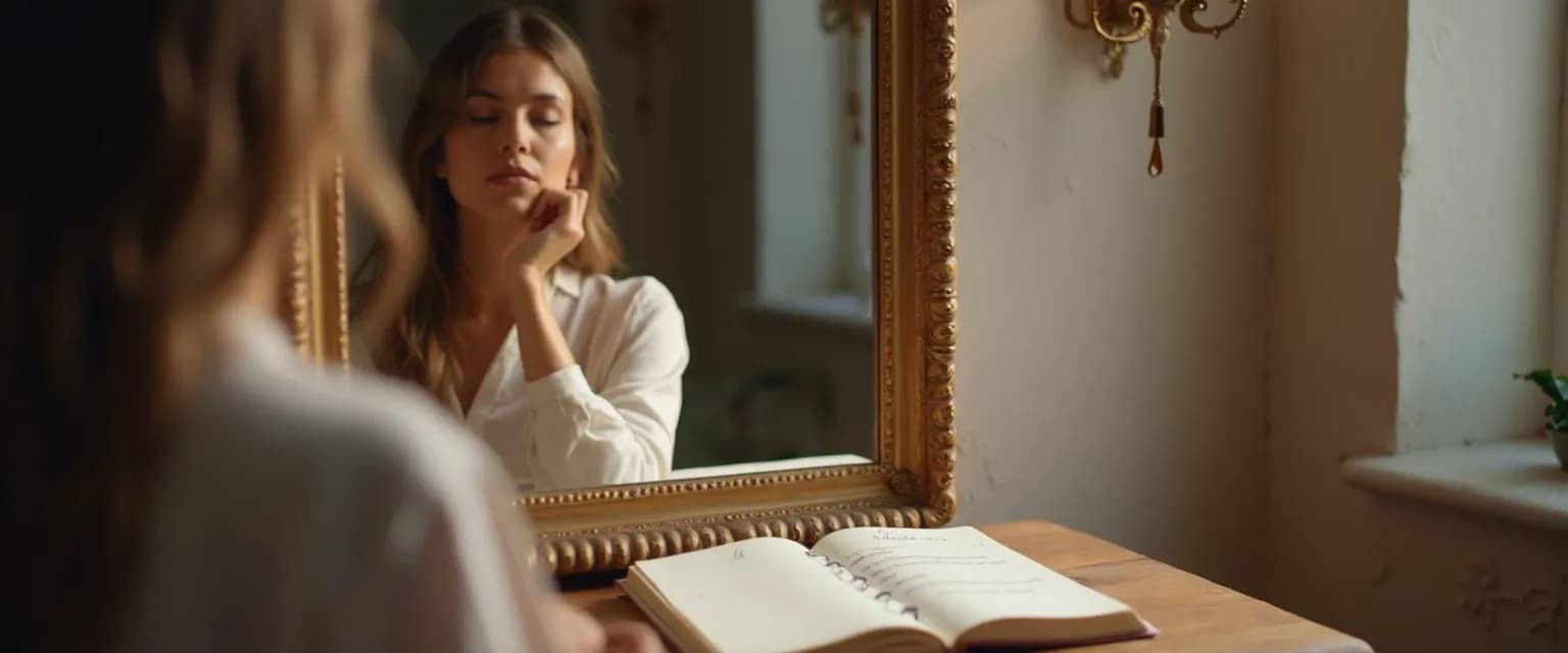 Person engaging in mirror conversation for self awareness and self development