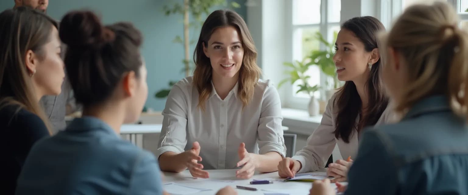 Team meeting with people using emotional intelligence to resolve workplace conflict