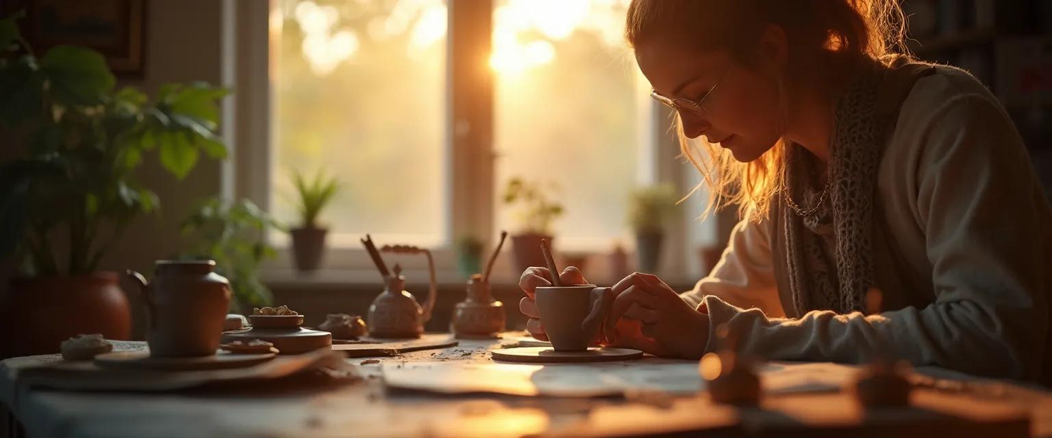 Woman engaged in pottery as a healing hobby after my breakup