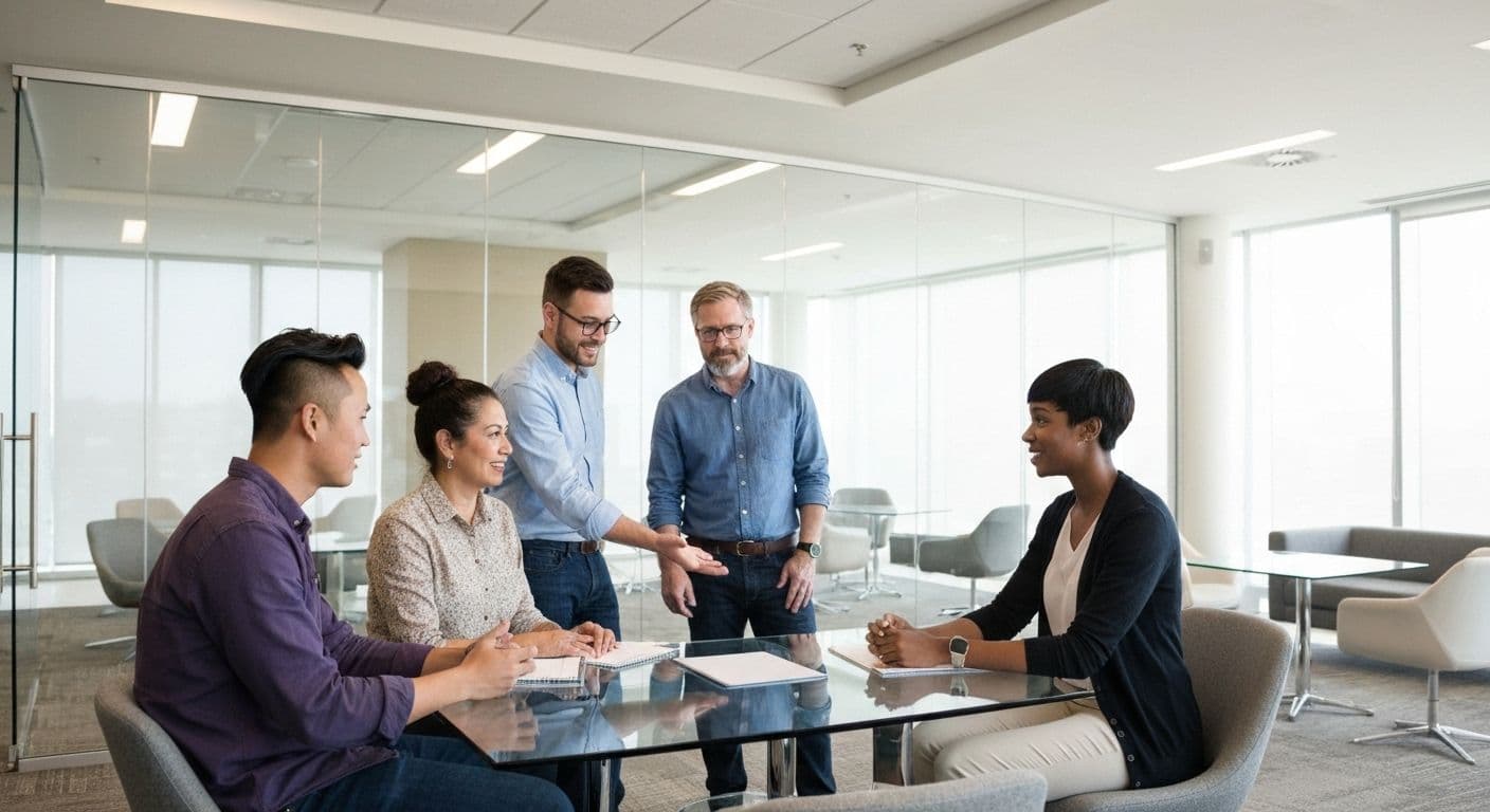 Professional demonstrating Daniel Goleman social awareness by reading colleague emotions during workplace meeting