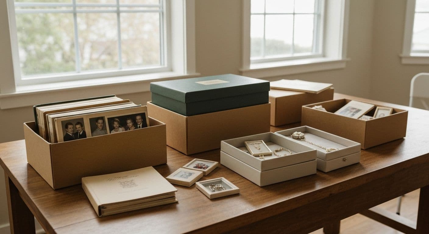 Person thoughtfully sorting through parent's belongings while grieving and processing emotions