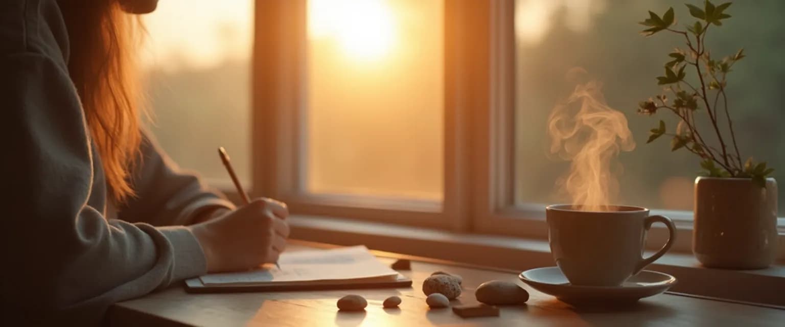 Person practicing consciousness and self-awareness exercises during daily activities