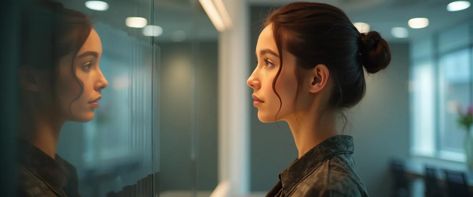 Professional reflecting on self awareness related to emotional intelligence in workplace setting