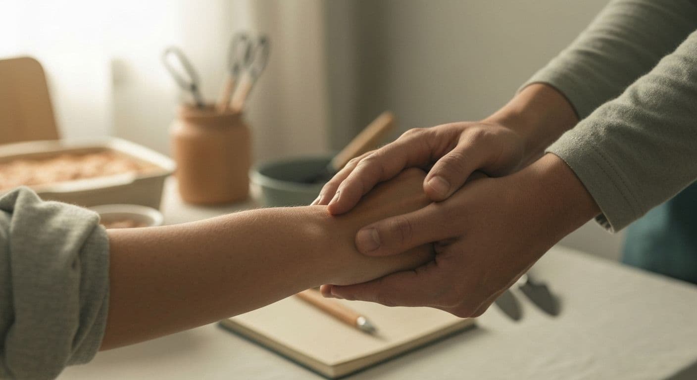 Person offering practical help and skills to someone grieving instead of store-bought sympathy gifts