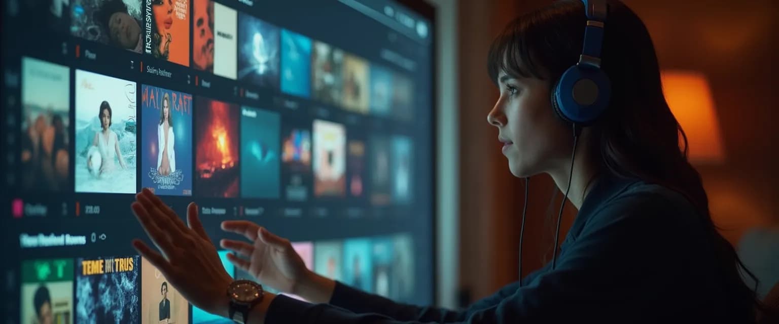 Person confidently managing their playlist as a break up boss with headphones on