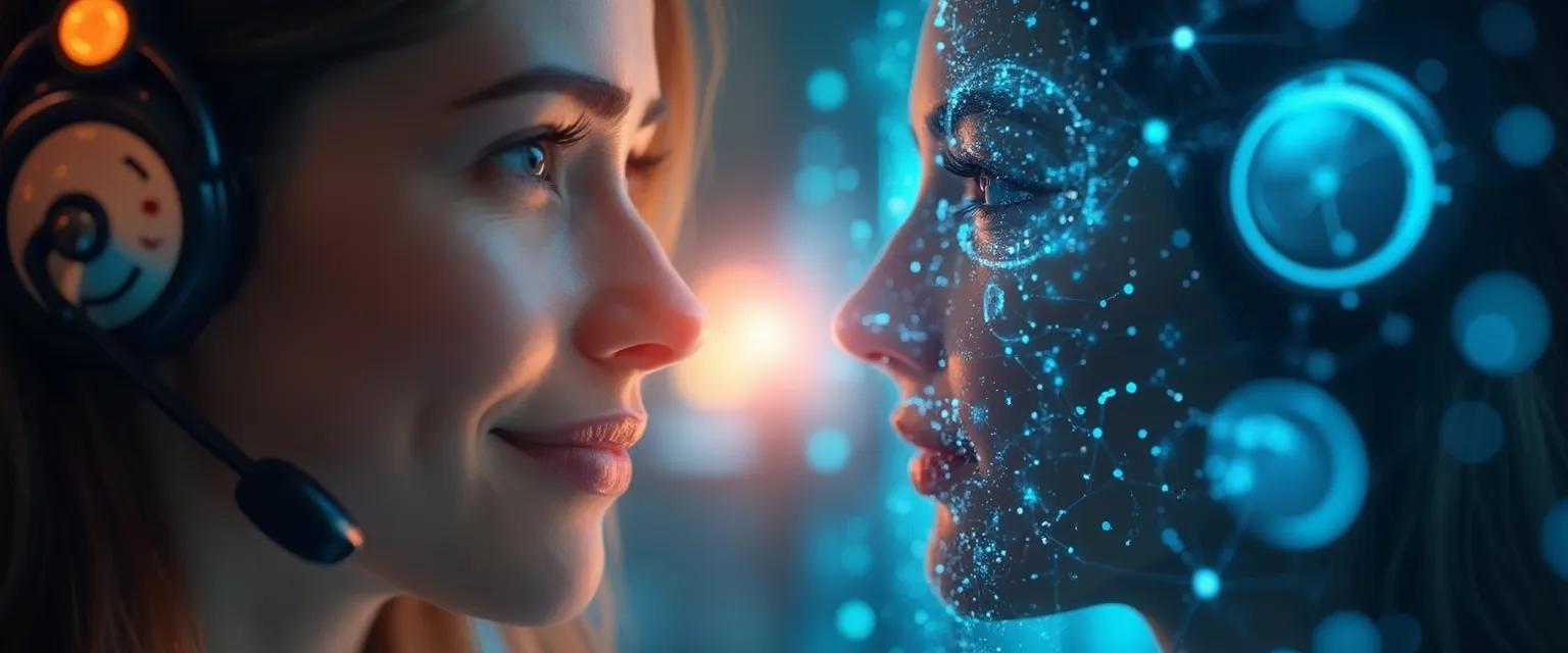 Customer service professional using emotional intelligence AI tools to enhance customer experience
