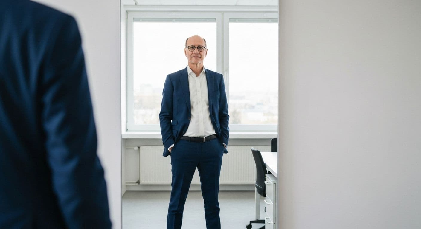 Professional having self awareness moment during career reflection and growth