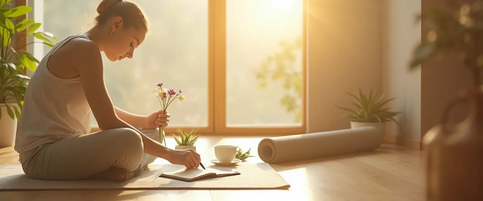 Woman practicing yoga and self-awareness techniques during everyday activities