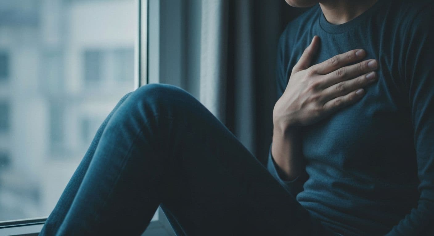 Person experiencing physical chest pain while heartbroken over breakup showing the mind-body connection