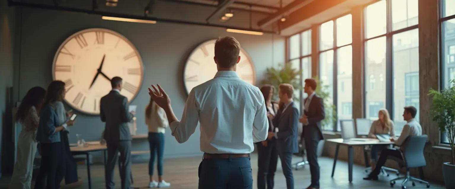 Team leader guiding employees through procrastination during team leadership challenges