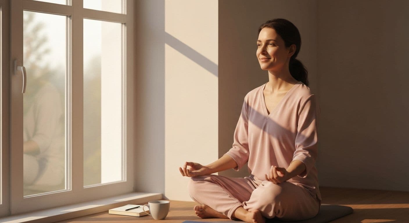 Person practicing self awareness spirituality through peaceful morning meditation and reflection