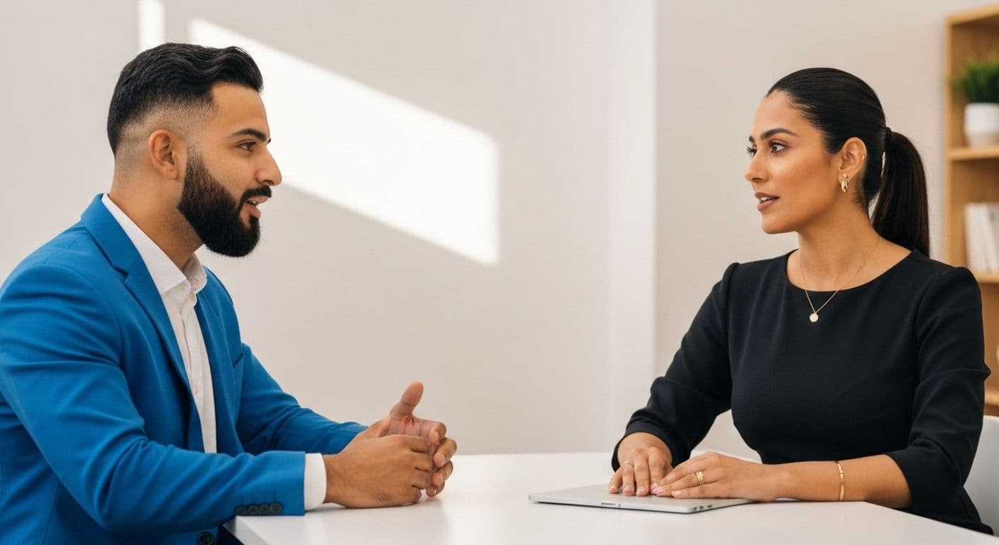 Self awareness what is it - person pausing thoughtfully during a difficult conversation showing emotional intelligence