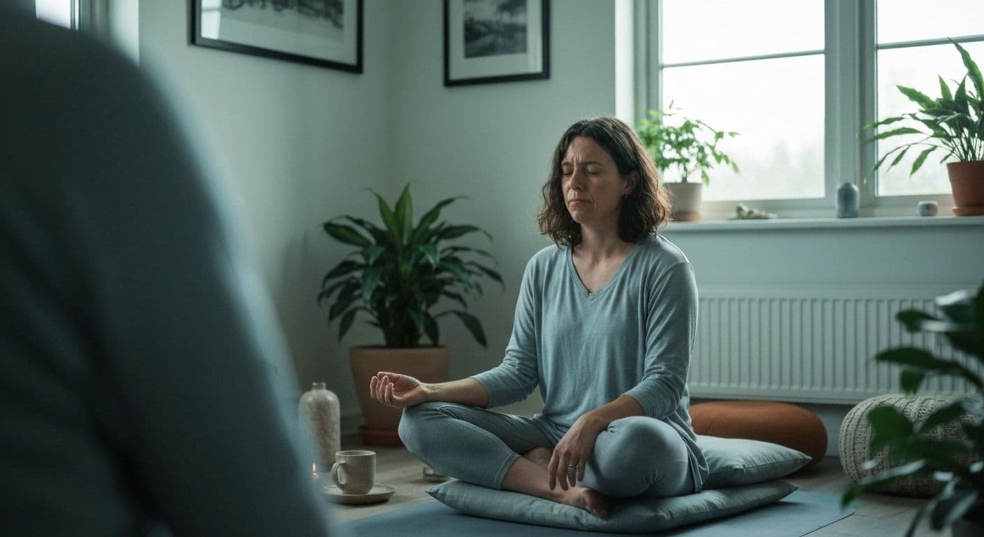 Person practicing modified mindfulness for depression using external focus techniques in natural outdoor setting