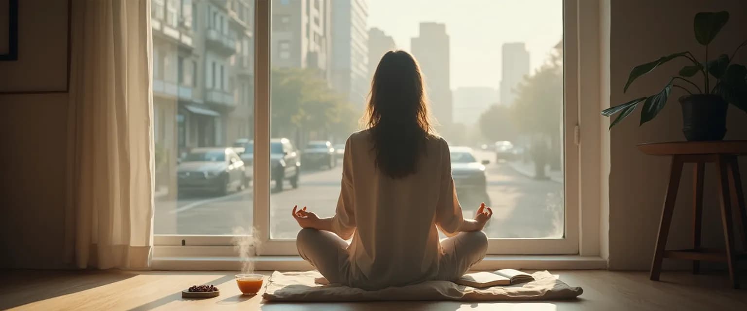 Person practicing daily rituals for a quiet mind in a peaceful setting