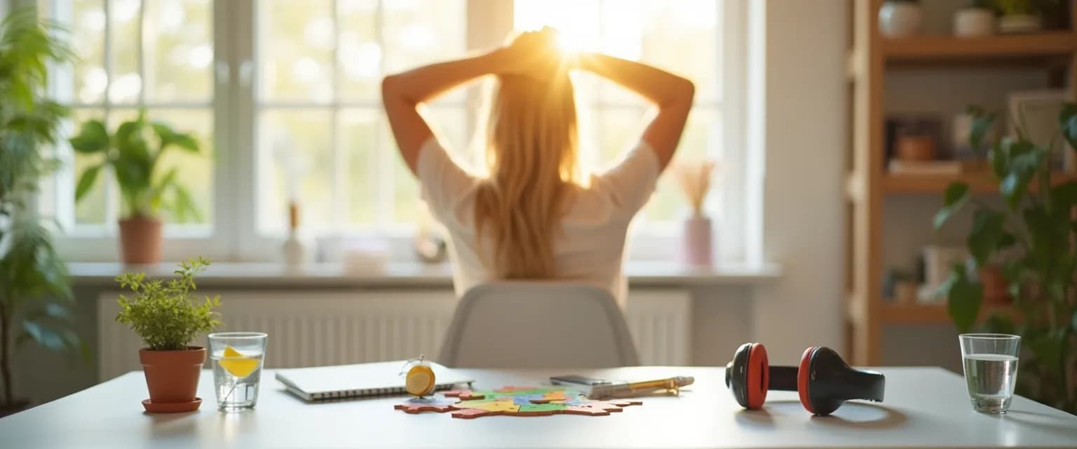 Person using unconventional techniques to energize their mind during afternoon slump