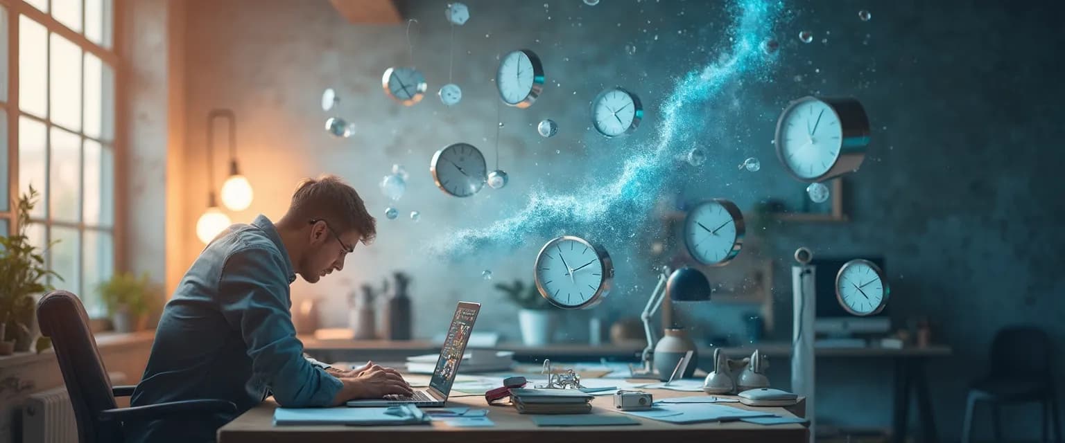 Person implementing 5-minute tips for procrastination at desk with timer