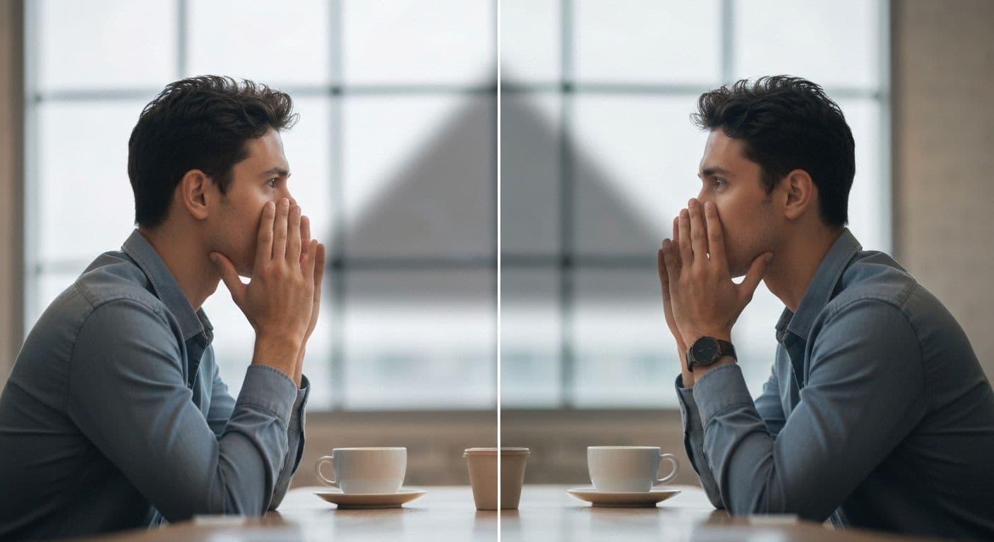Person looking in mirror discovering blind spots, illustrating having no self awareness in daily life