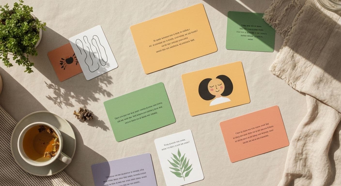 Person holding mindfulness cards during a stressful moment at work for quick stress relief