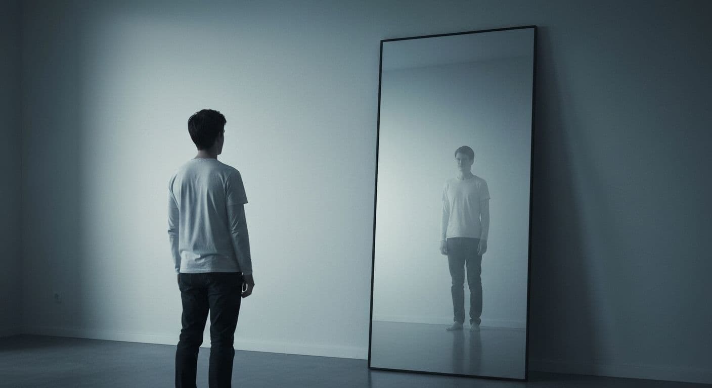 Person looking in mirror reflecting on their biggest heartbreak from self-abandonment in relationships