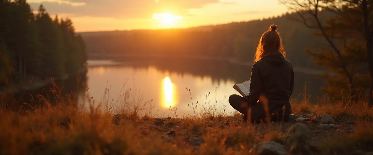 Person enjoying peaceful solitude while being alone but happy in nature