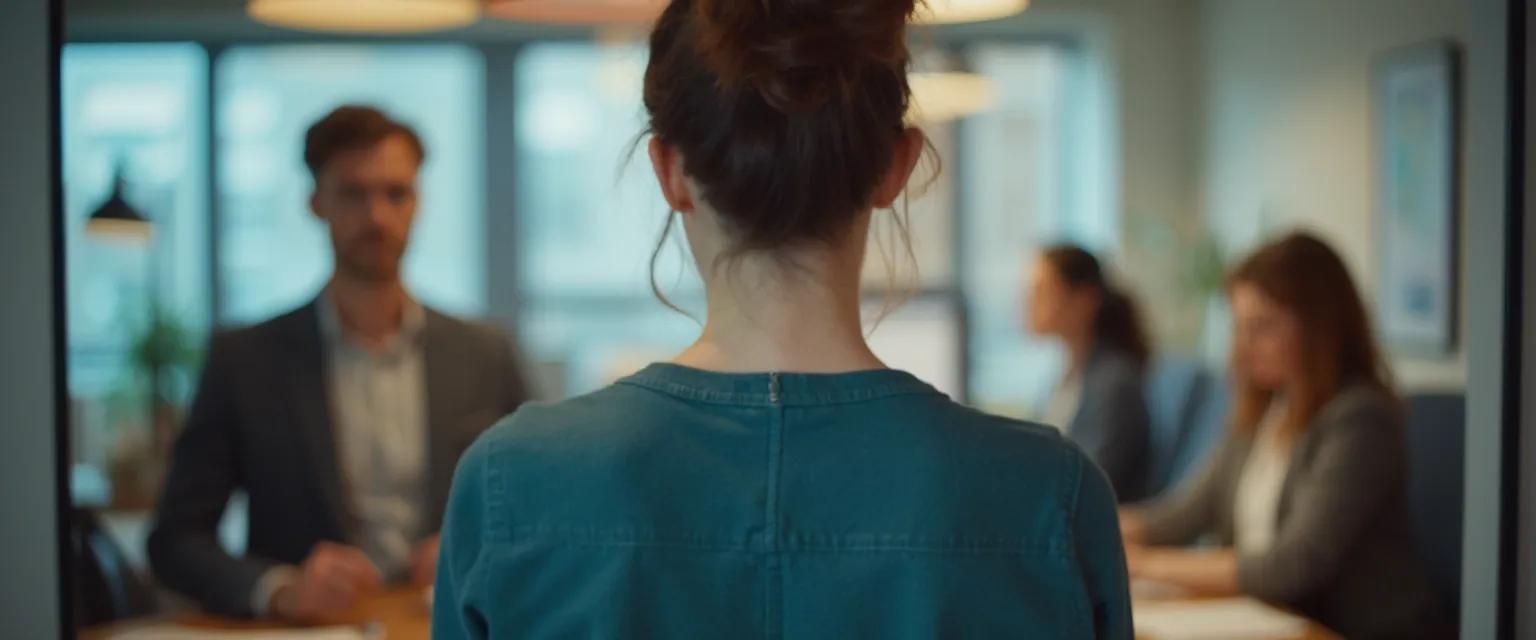 Manager practicing self-awareness techniques while leading a team meeting