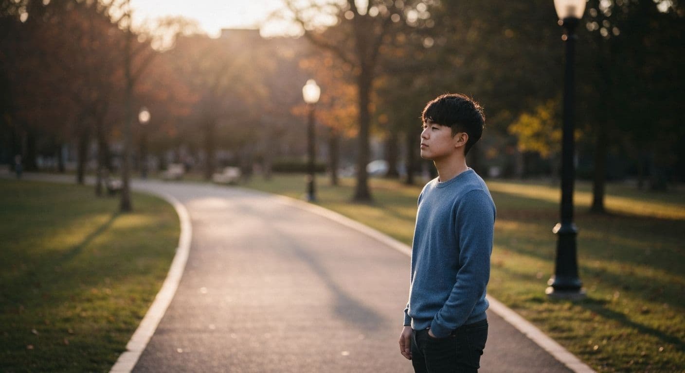 Person reflecting peacefully alone, symbolizing healthy healing and love after heartbreak
