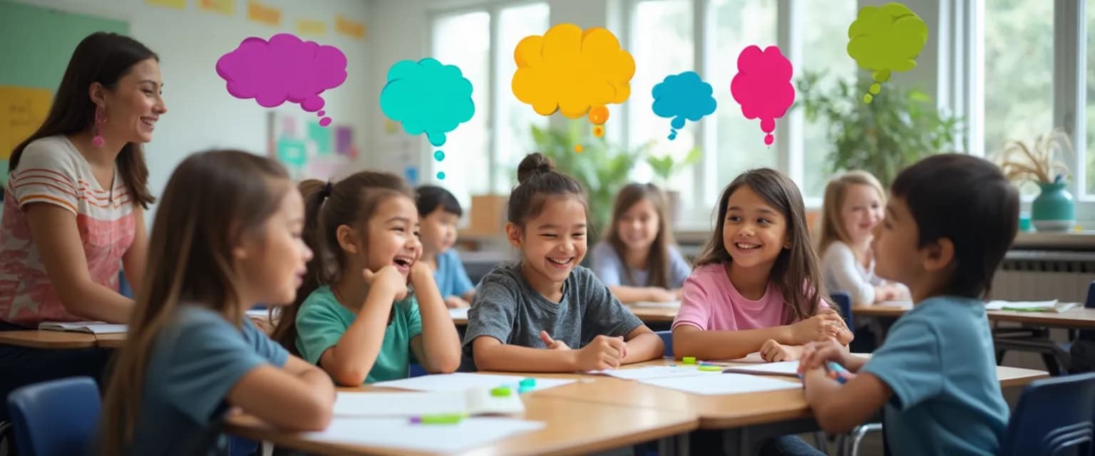 Teacher facilitating a classroom self-awareness program for students through interactive games