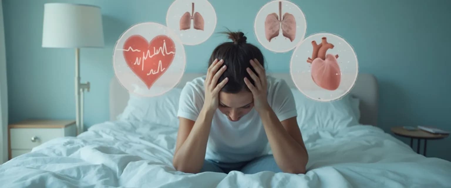 Person experiencing physical anxiety attack symptoms like chest pain and shortness of breath