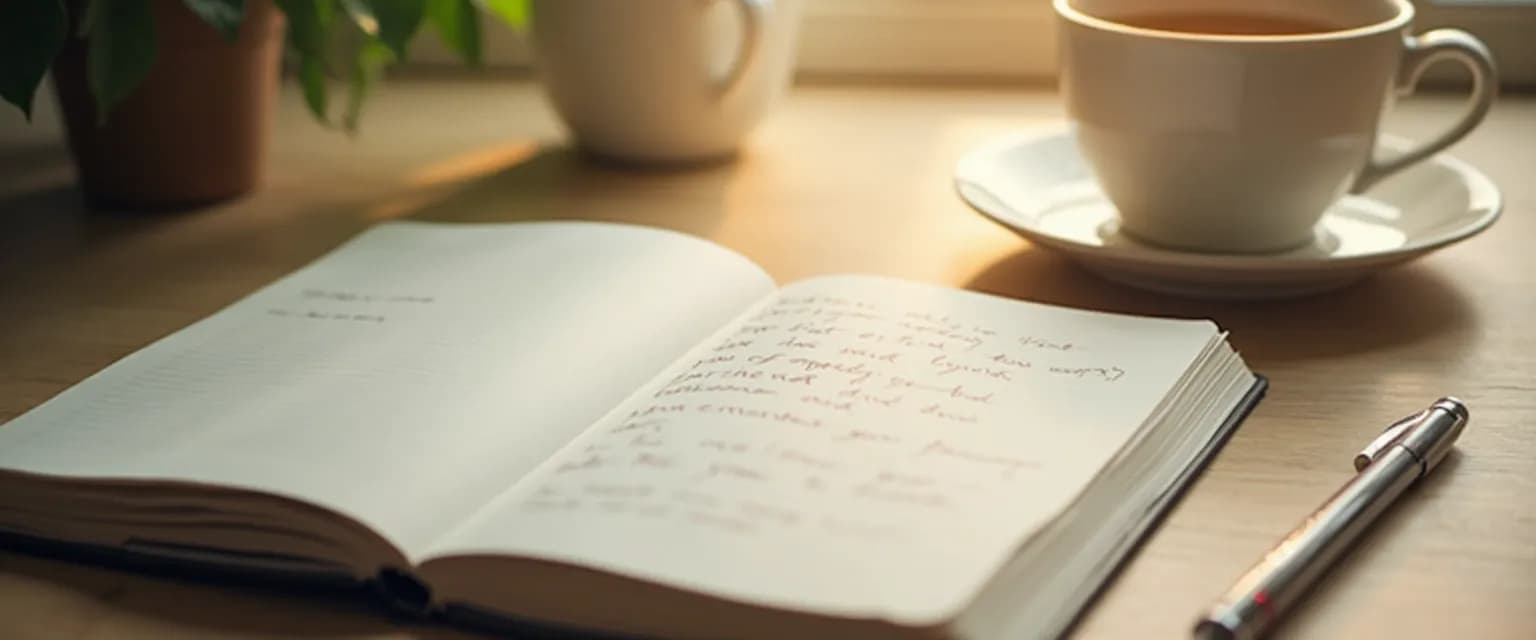 Person achieving self-awareness through quick journaling with smartphone and notepad