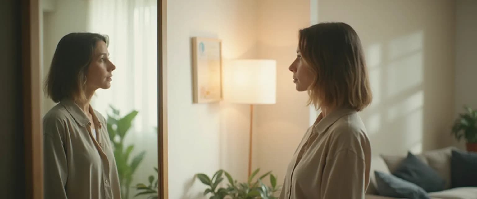 Professional practicing daily self awareness exercises at work through mirror moments