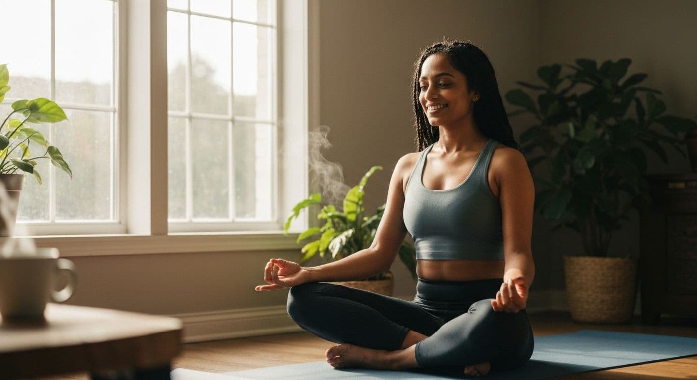 Person practicing 10-minute mindfulness meditation in peaceful morning setting for improved focus and mental clarity