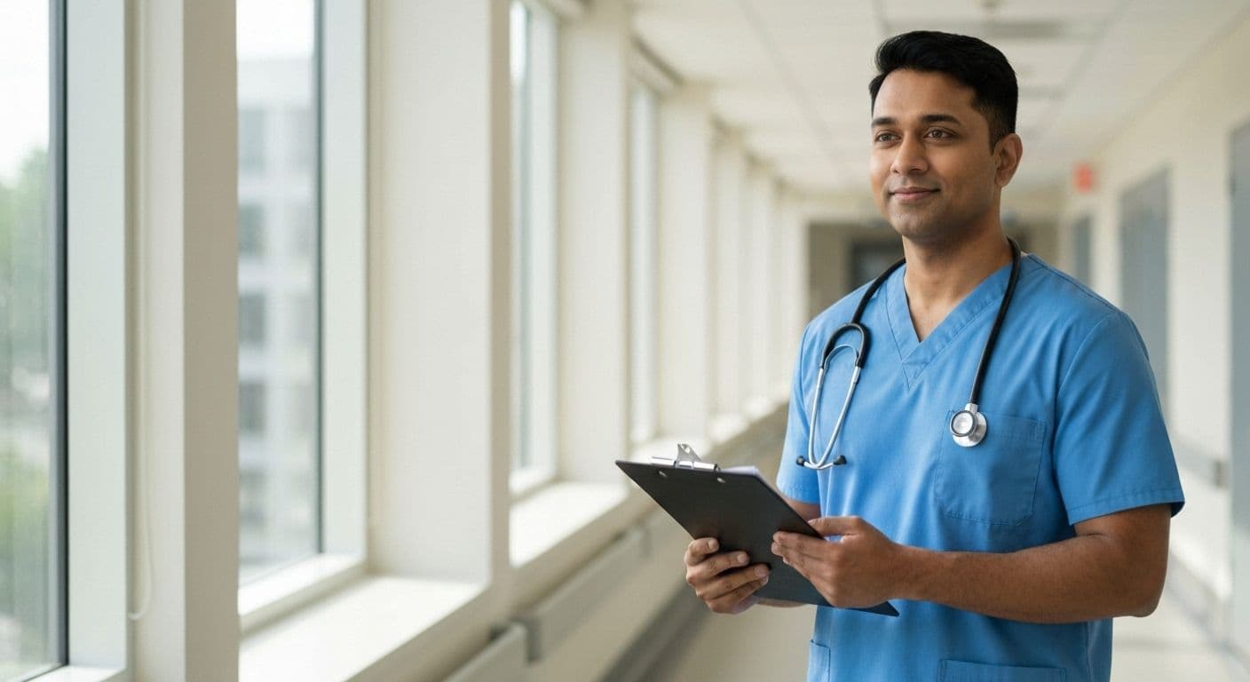 Nurse leader practicing self awareness in nursing leadership through quick reflection during hospital shift