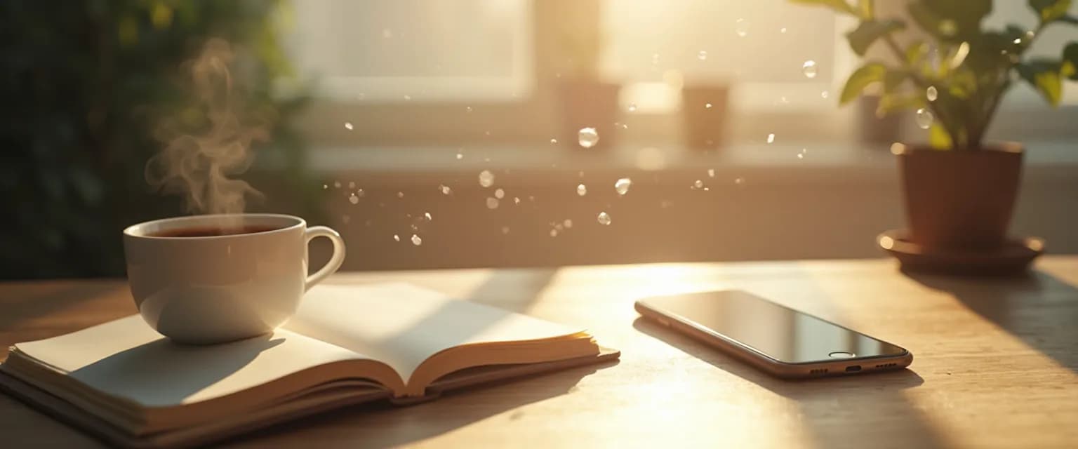 Person capturing fleeting self-awareness thoughts using quick techniques during busy day