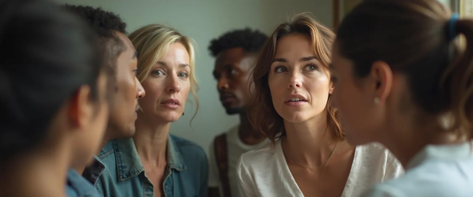 Person demonstrating external self-awareness examples in a group conversation