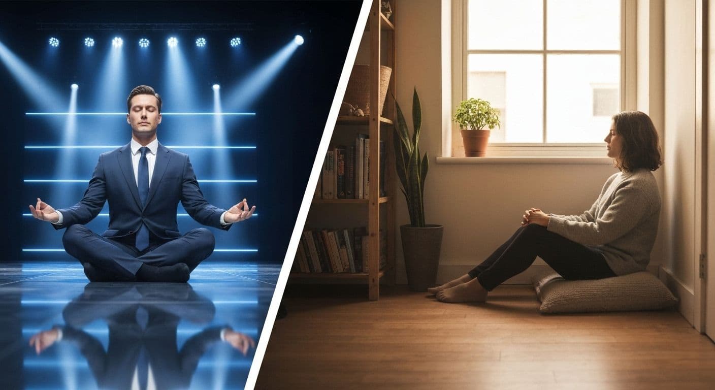 Person watching TED talk mindfulness presentation on laptop looking frustrated and confused