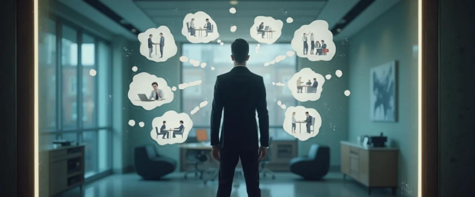 Professional examining workplace blind spots through self-awareness exercises