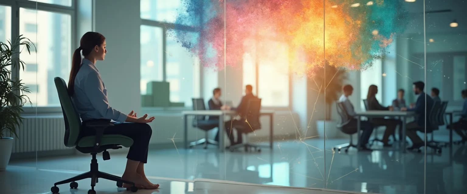 Professional practicing EQ and self-awareness exercises in workplace setting