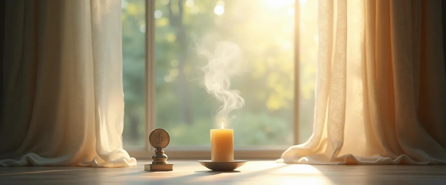 Person practicing grief meditations in a peaceful corner of a busy household