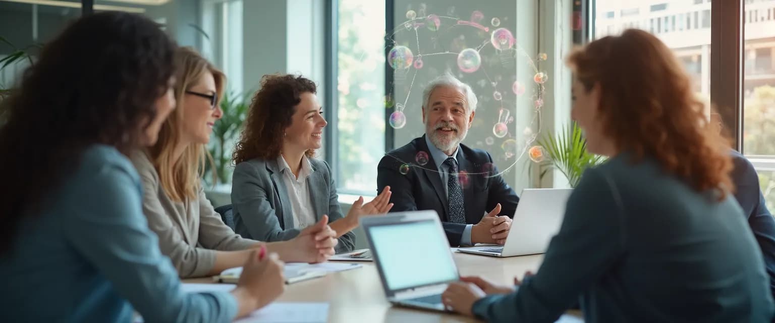 Leadership team practicing emotional intelligence and leadership training exercises during a meeting