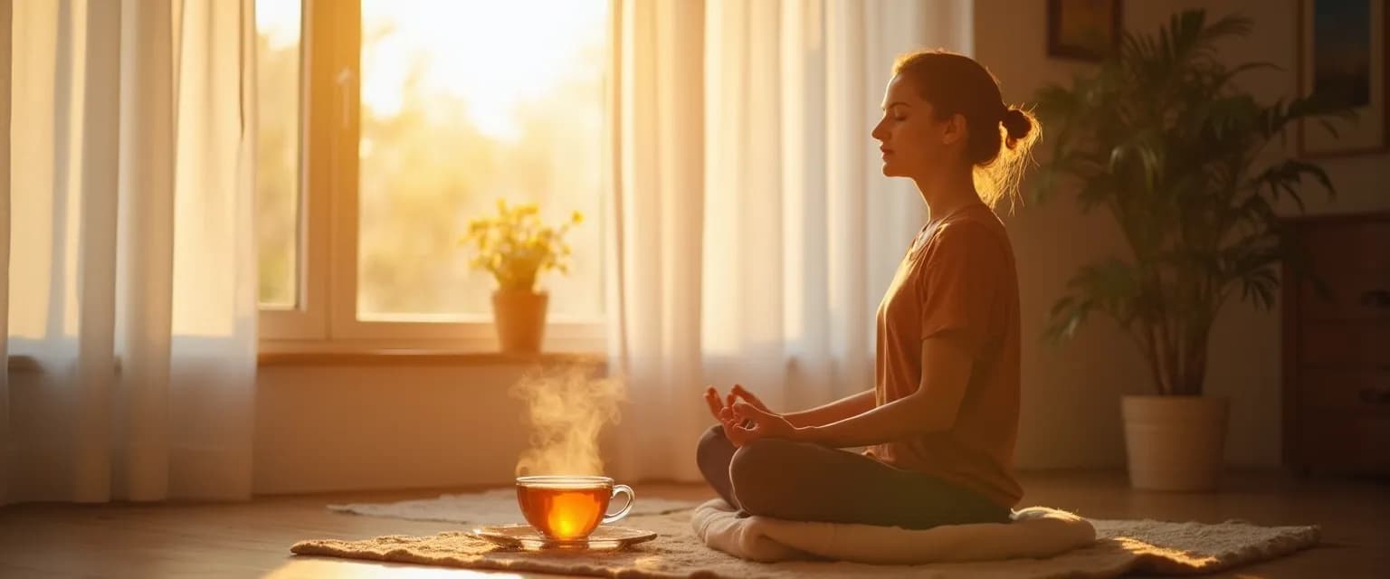 Person practicing Jon Kabat-Zinn's mindfulness for beginners techniques during morning routine