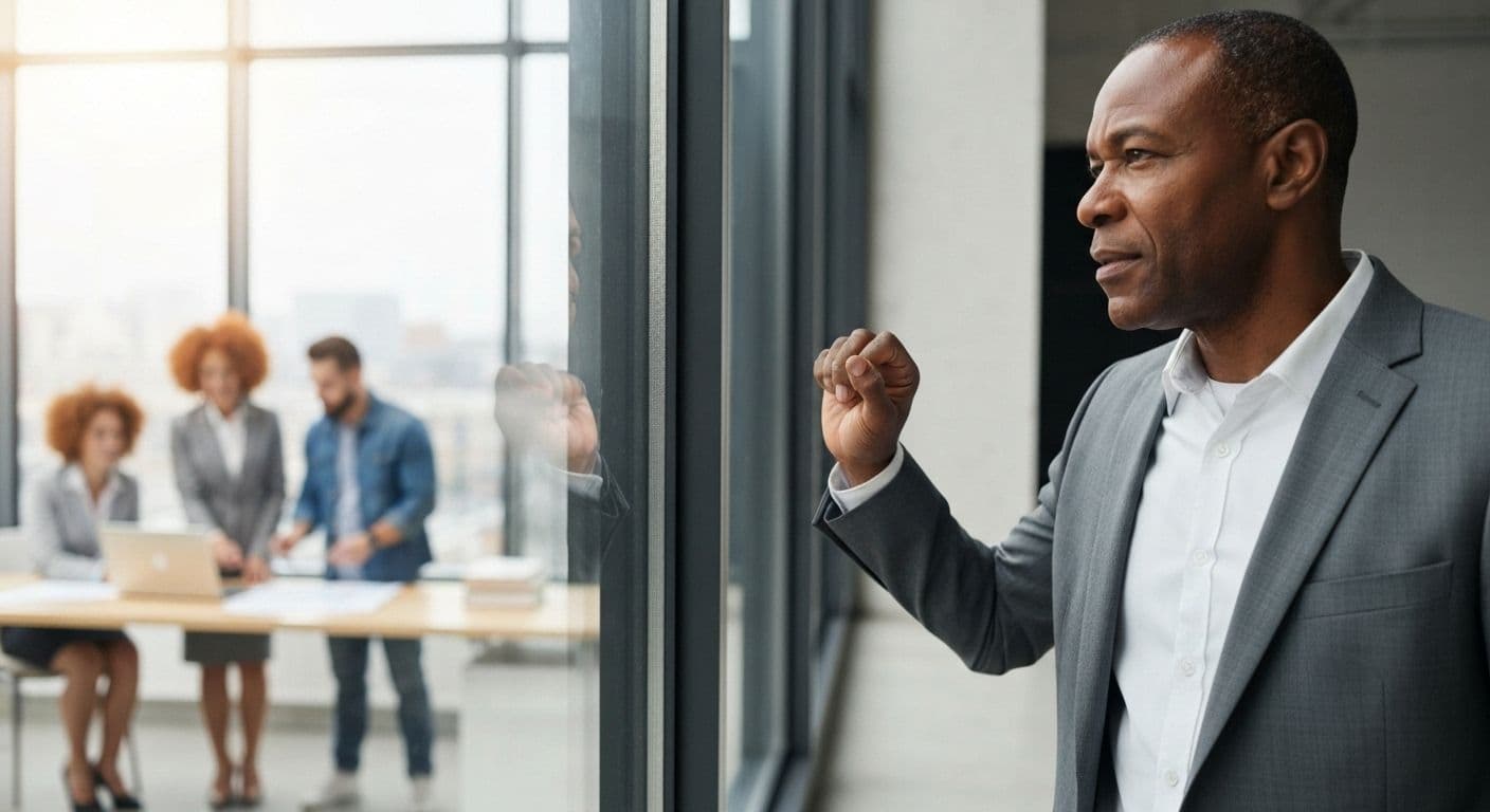 Self-aware leader practicing self awareness as a leadership skill during team meeting