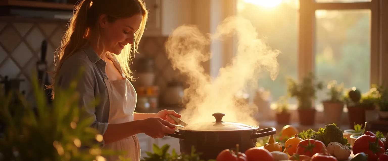 Woman finding joy in cooking while healing from heartbreak in her kitchen