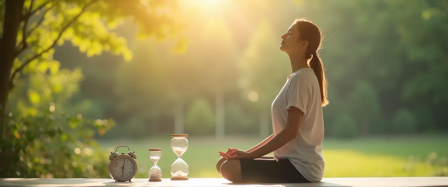 Person practicing quick self care and awareness exercises during busy workday