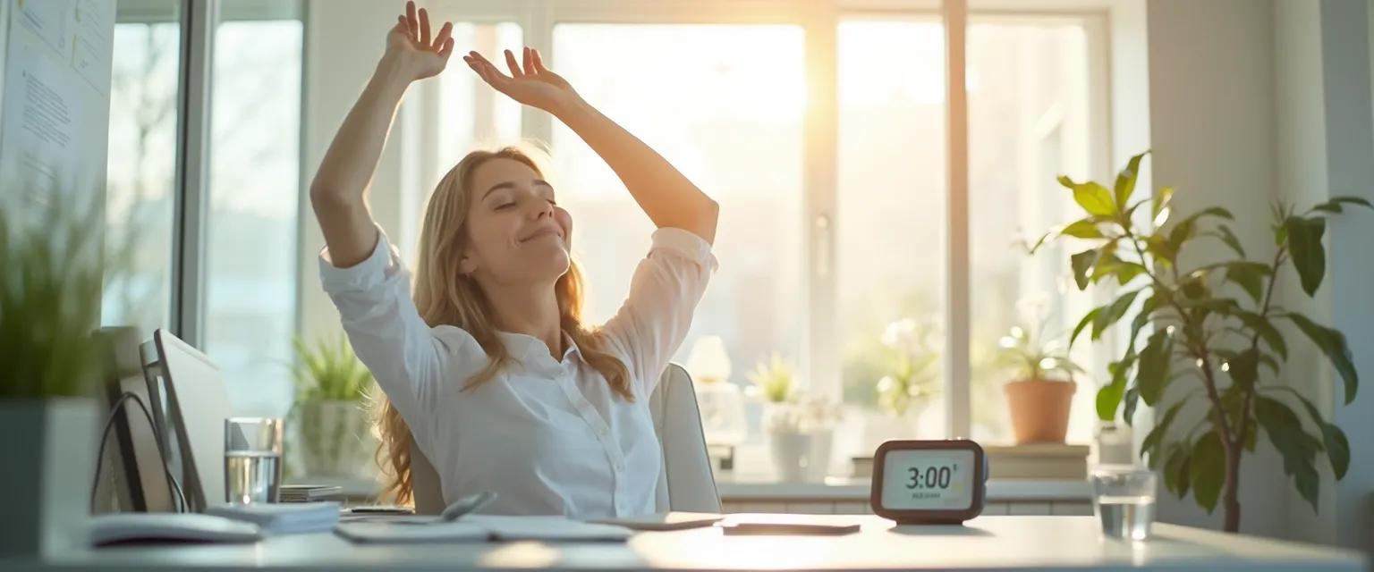Professional taking a 3-minute micro-break to improve wellness and wellbeing in the workplace