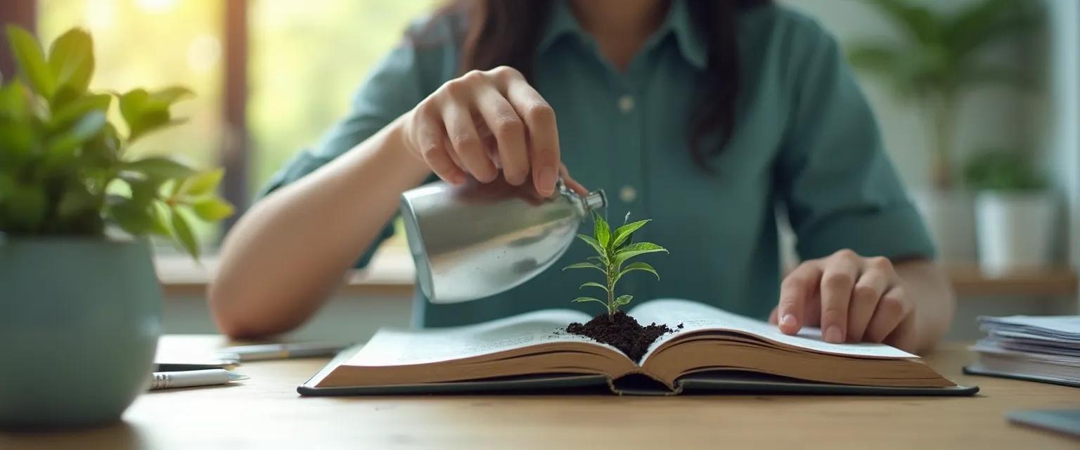 Team members collaborating with a growth mindset in a supportive workplace environment