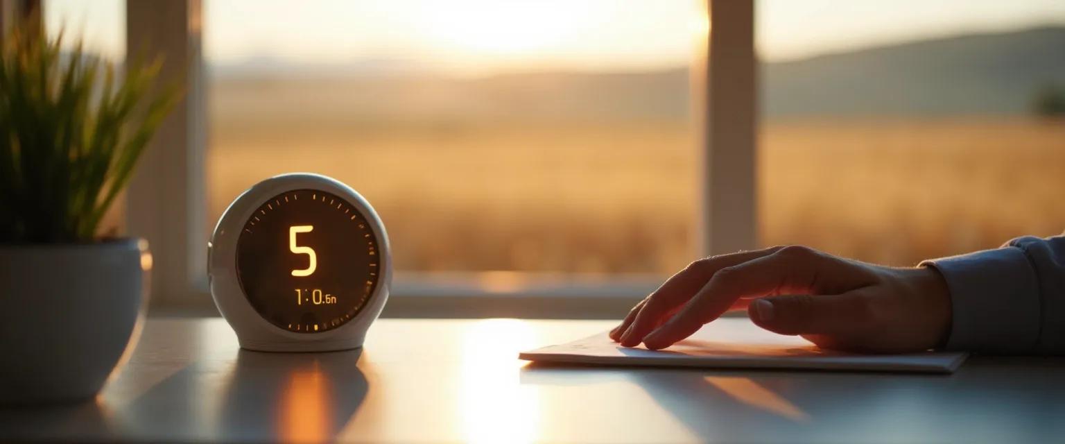 Professional practicing Palouse mindfulness techniques at desk during busy workday