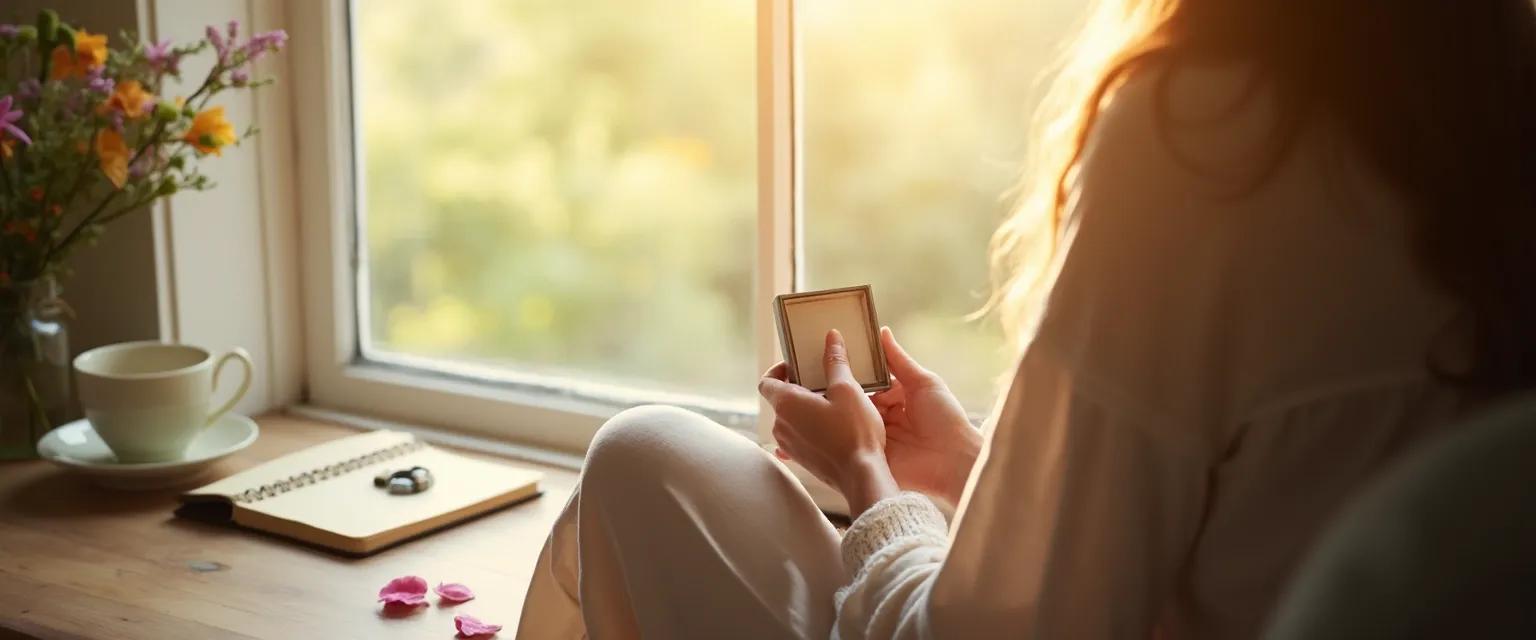 Person practicing mindful grieving with hands in gentle meditation pose