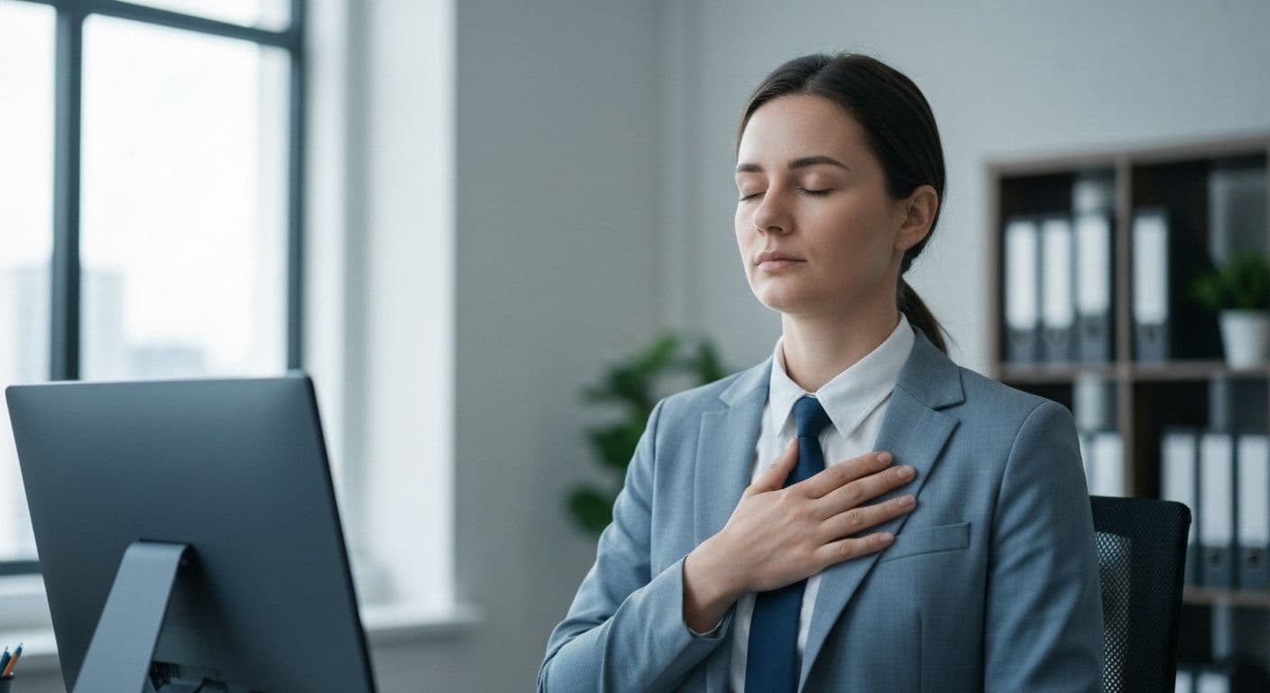 Person practicing Daniel Goleman's self-awareness framework to manage reactive anger with mindful pause technique