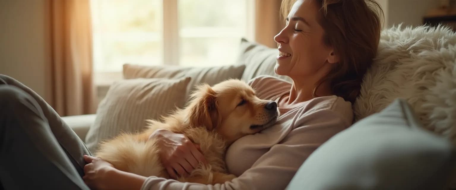 Person finding comfort about heartbreak through pet companionship